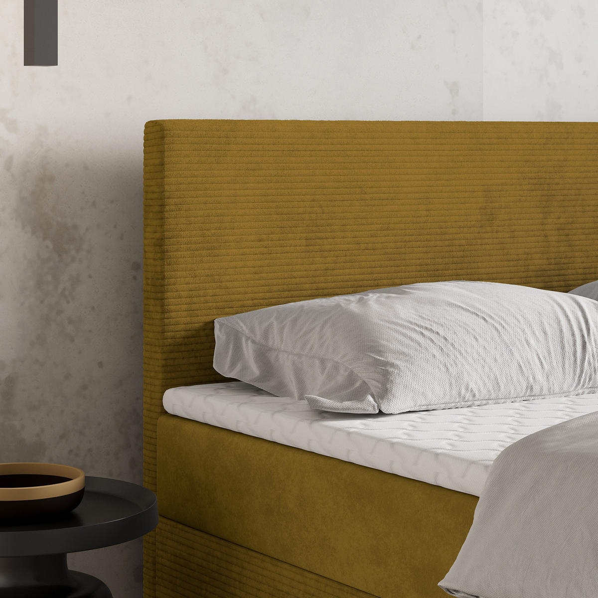 BOXBETT TORREL 160x200 cm mit Matratze und Topper - Gelb - Gelb, Holz (160/200cm) - MASSENO