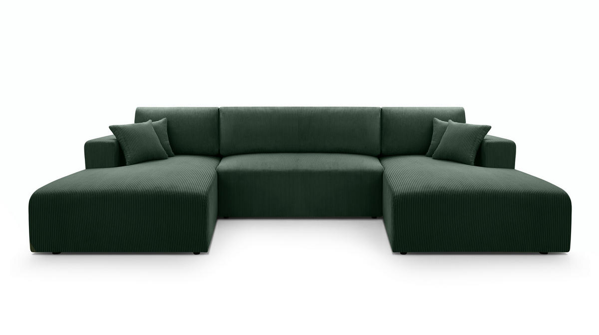 WOHNLANDSCHAFT Catea Grün 364/145/85 cm mit Schlaffunktion - Schwarz/Grün, Kunststoff/Textil (364/84/145cm) - AX Living