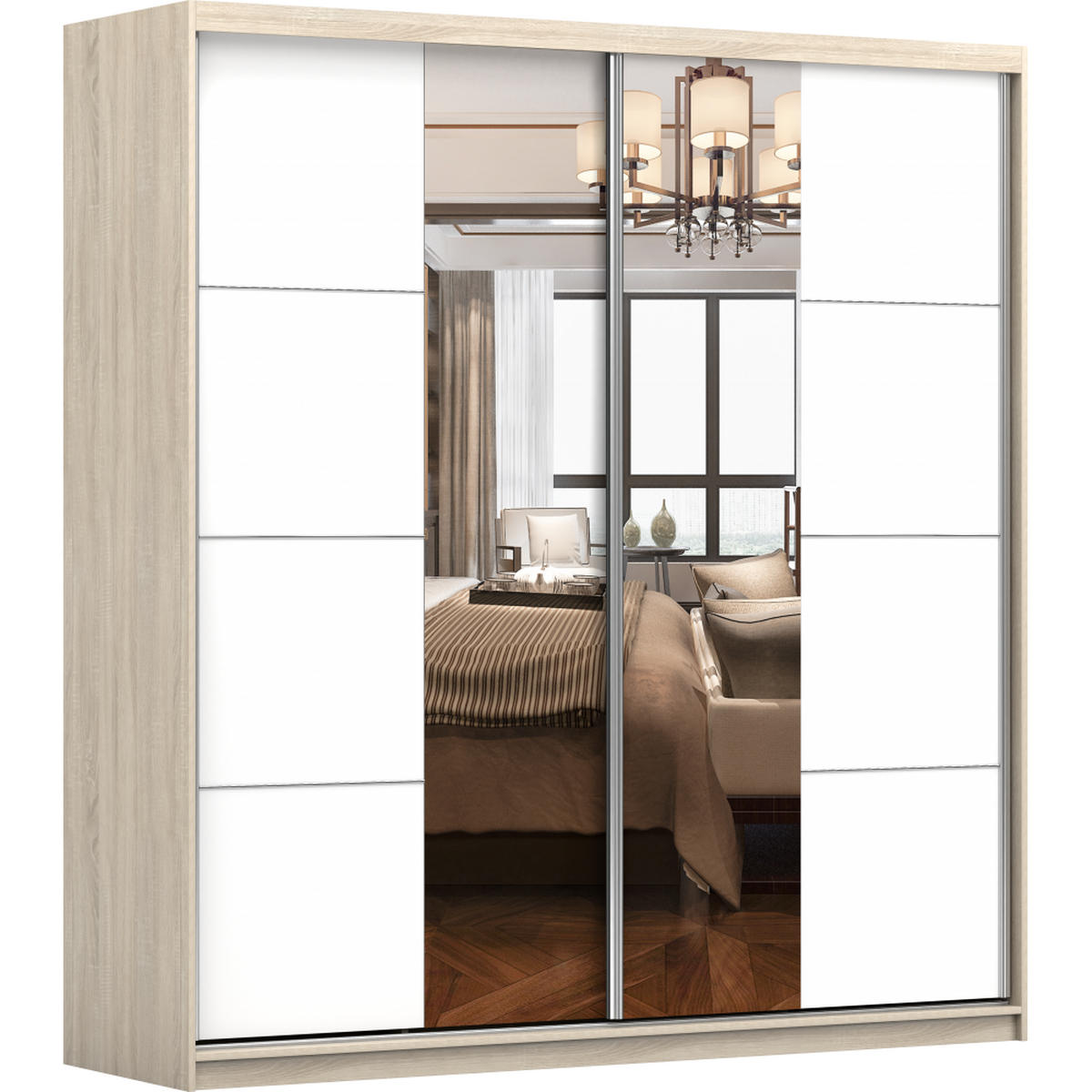 SCHWEBETÜRENSCHRANK 203/218/61/ cm 2-türig Pola 38 Sonoma Eiche/Weiß - Alufarben/Weiß, Glas/Holzwerkstoff (203/218/61cm) - imoebel24
