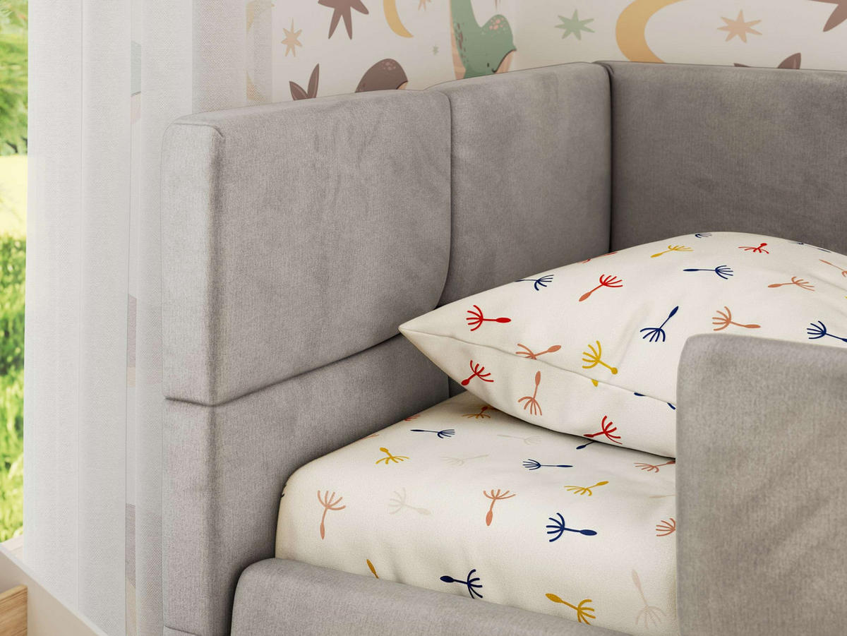 DĚTSKÁ POSTEL ARVO ALTA 90/200 - Světle šedá Samet - Vlevo - světle šedá, textil (90/200cm) - MKS