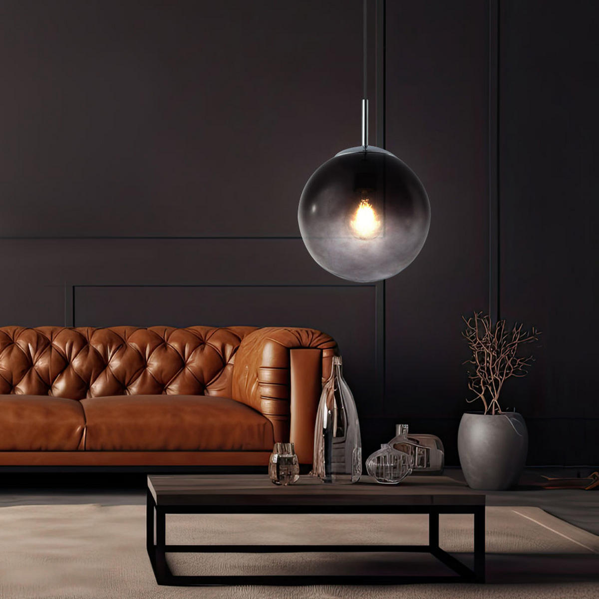 HÄNGELEUCHTE Glas Rauch Grau - Grau, Glas (20/20/120cm) - Globo Lighting