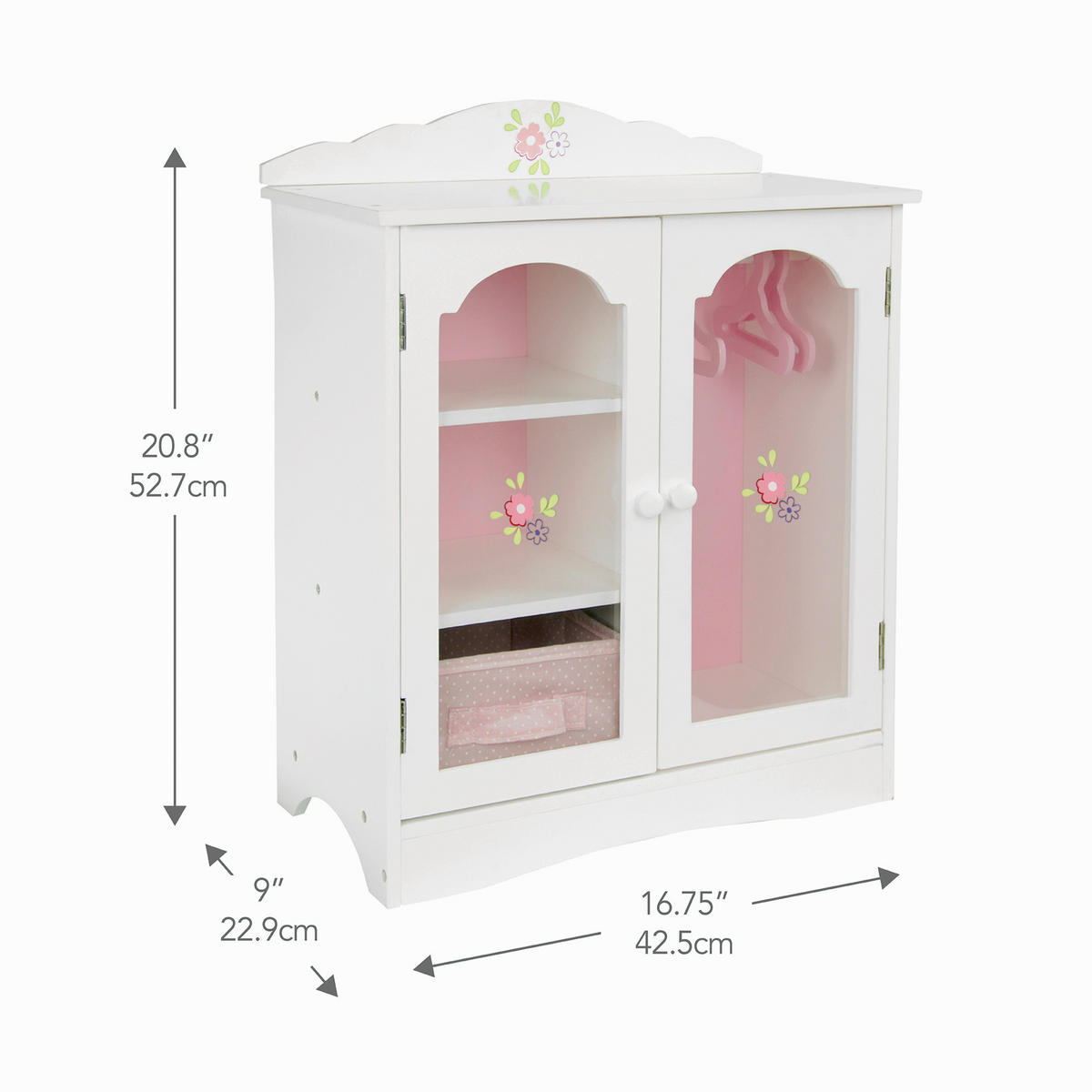 PUPPENSCHRANK Holz mit Schublade Regalen Kleider, Weiß, 53cm - Weiß, Holzwerkstoff (23/53/43cm) - Teamson Kids