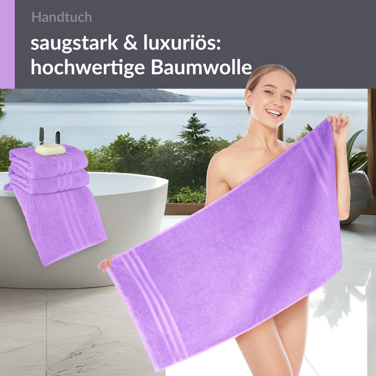 HANDTUCH 50x100 cm London Flieder Lila 4er Set - Flieder, Textil (50/100cm) - Lashuma