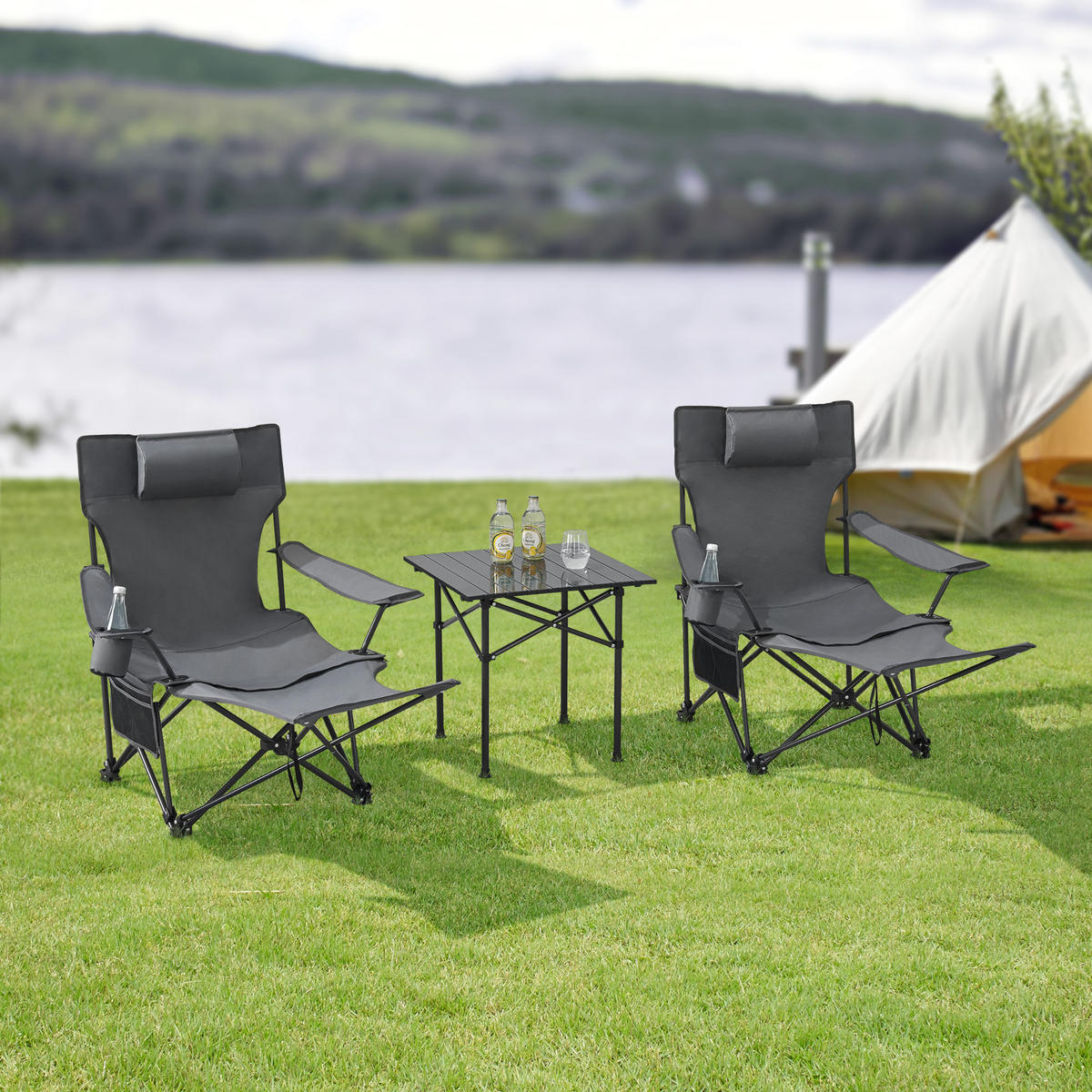 GARTENMÖBEL-SET 3 TLG. Bellante - Grau, Textil/Metall - casa.pro