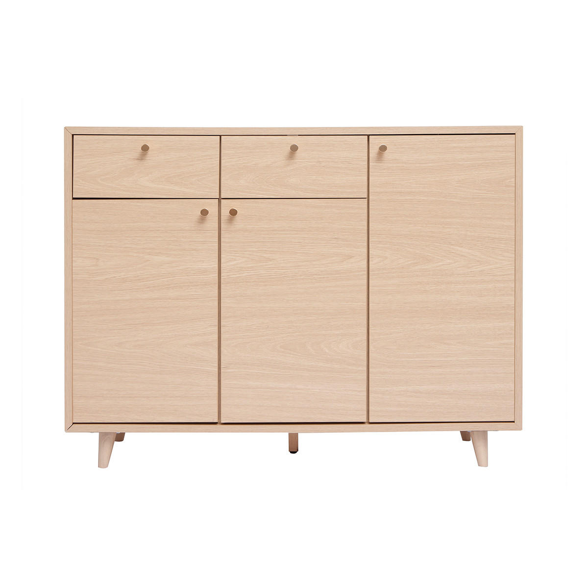 SCHUHSCHRANK Helles Holzdekor Eichenfurnier Goldenes Metall B110 cm SILVESTRE - Eiche Bianco, Holz (34.5/83.5/110cm) - Miliboo