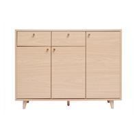 SCHUHSCHRANK Helles Holzdekor Eichenfurnier Goldenes Metall B110 cm SILVESTRE - Eiche Bianco, Holz (34.5/83.5/110cm) - Miliboo