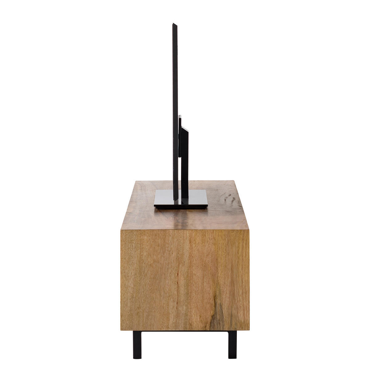 TV-LOWBOARD - Mango massiv / Wiener Geflecht - Beige/Schwarz, Holz (160/45/43cm) - home24