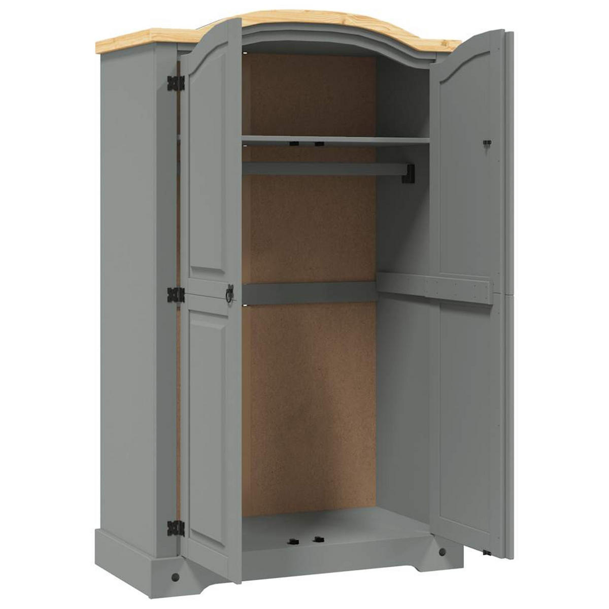 KLEIDERSCHRANK MEXIKO-STIL KIEFERNHOLZ 2 TÜREN GRAU - Grau, Holz (52/170/101cm) - vidaXL