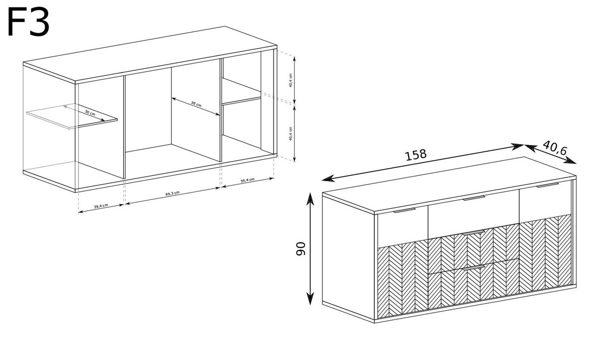 KOMMODE Fonti F-3 Karamell-Eiche - Eichefarben, Holzwerkstoff (158/90/40.6cm)