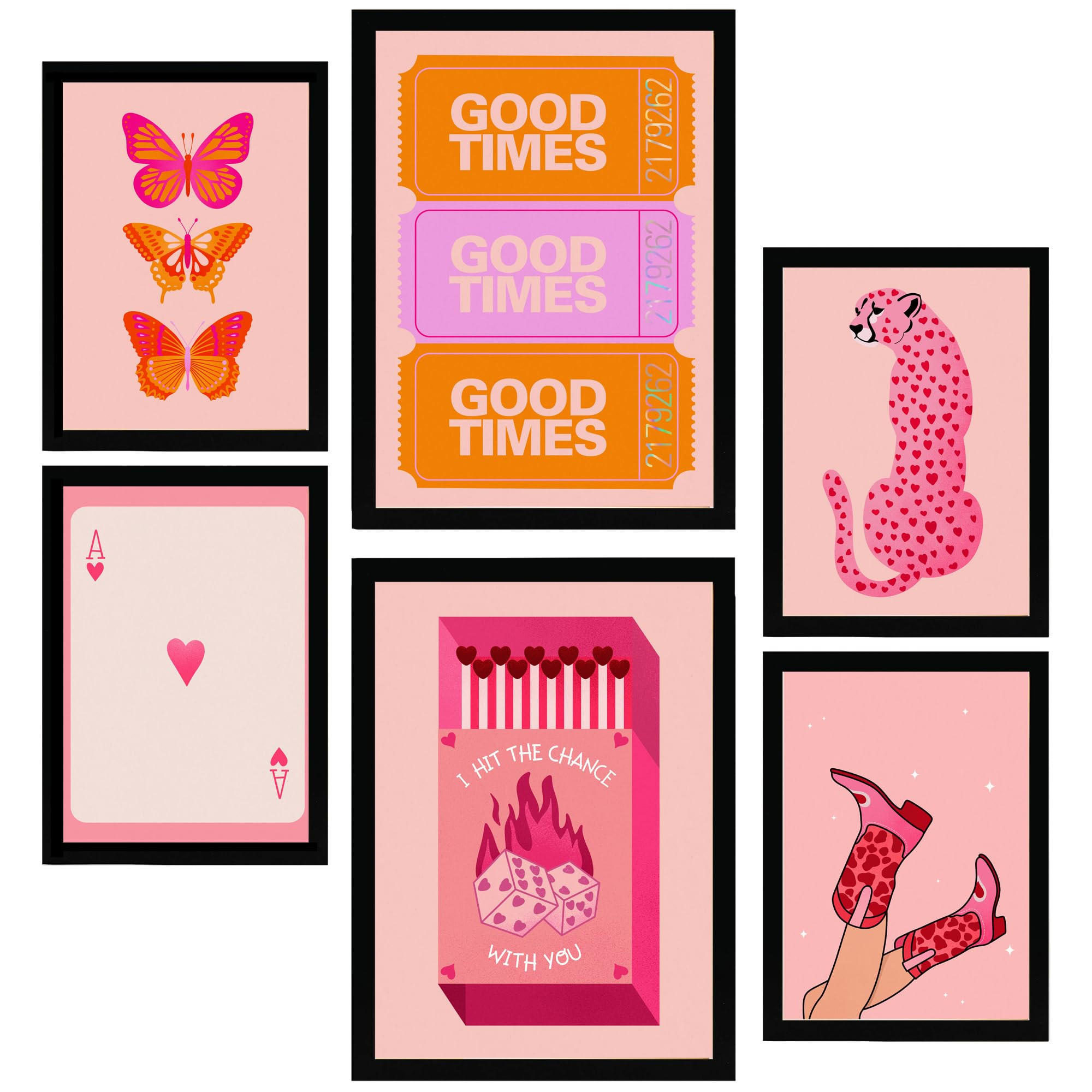 POSTER Set Mit 6 Moderner Jugendkunst A3 & A4 Schwarzer Rahmen - Schwarz, Papier (29/3cm) - Nacnic