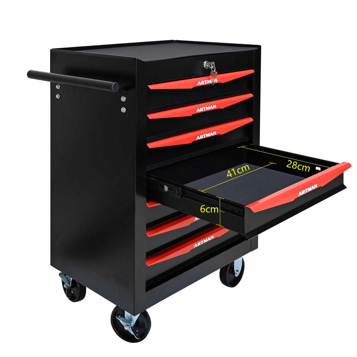 KOMBINATIONS-WERKZEUGSCHRANK – 7 Schubladen – 508 mm (20 Zoll) – Farbgebung: Schwarz und Rot - Multicolor, Metall (33/77.5/60cm) - DCA