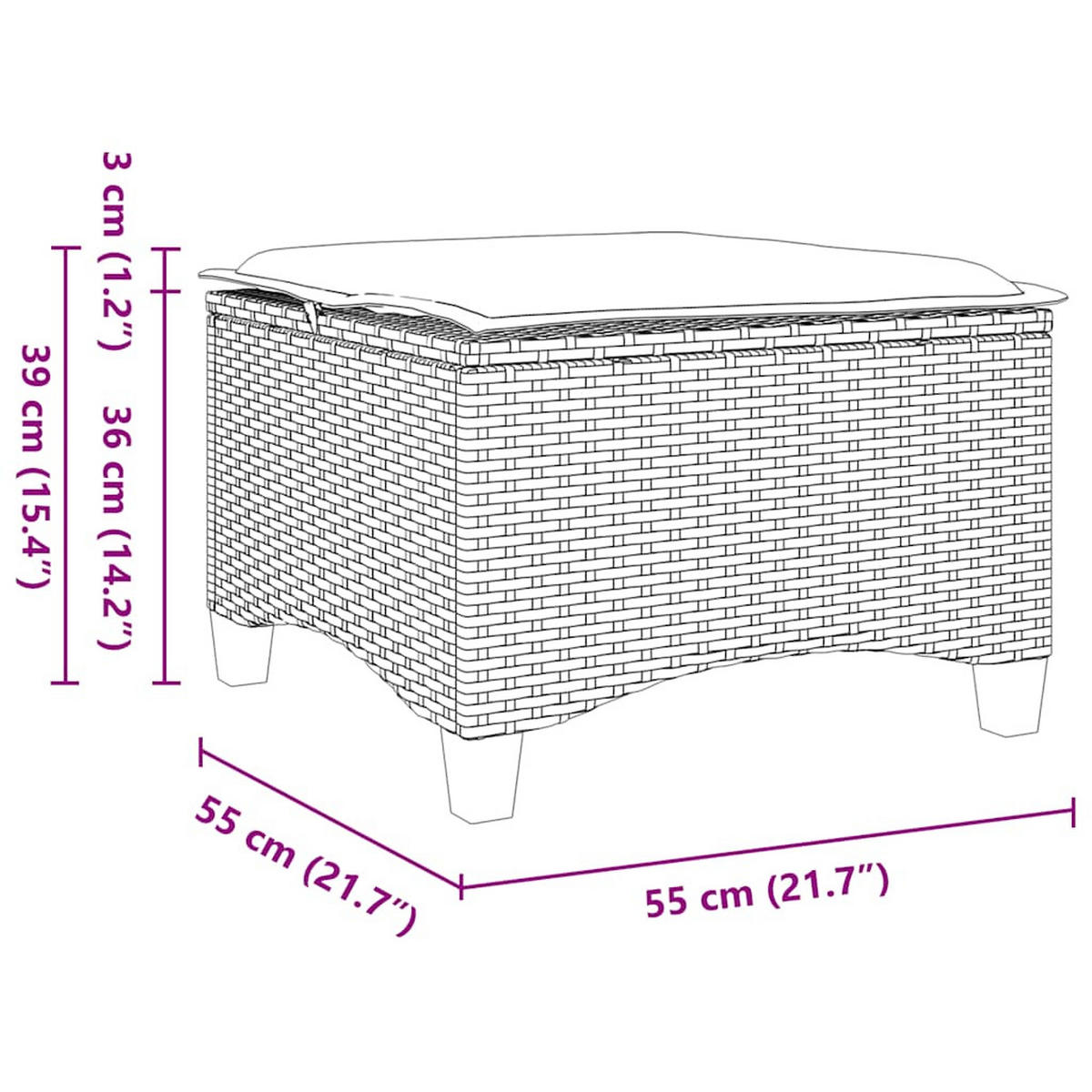 GARTENHOCKER Mit Kissen 2 Stk. Beige 55/55/36 Cm Poly Rattan - Creme, Kunststoff (55/36/55cm) - vidaXL