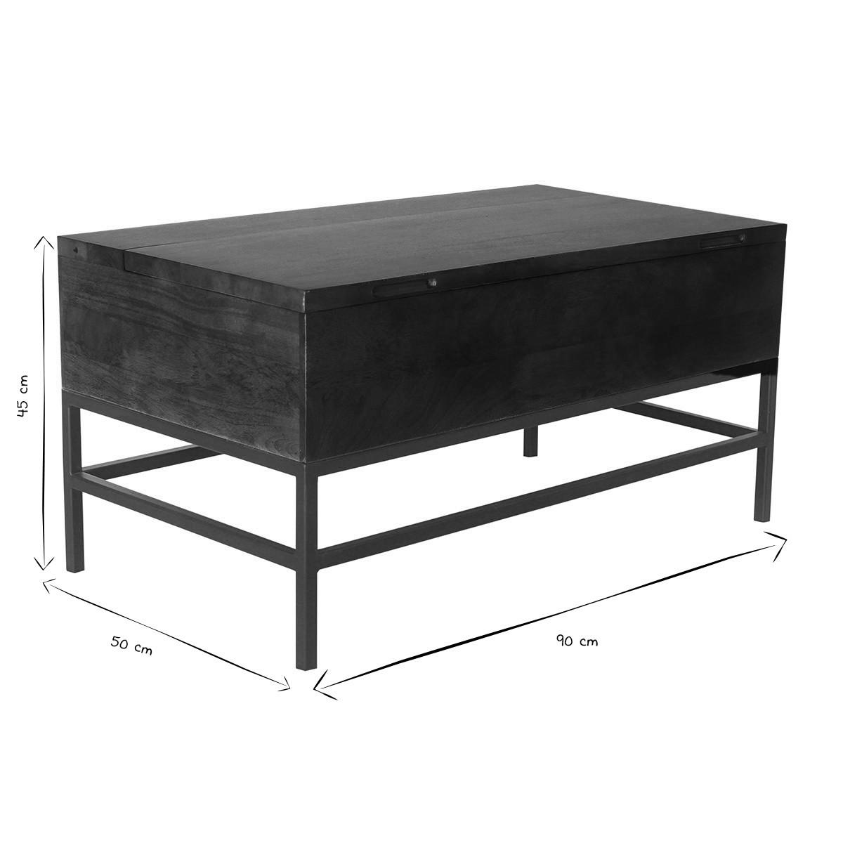 COUCHTISCH Industriell Hochklappfunktion Massiv Mangoholz Schwarzes Metall L90 YPSTER - Braun, Holz (90/50/45cm) - Miliboo
