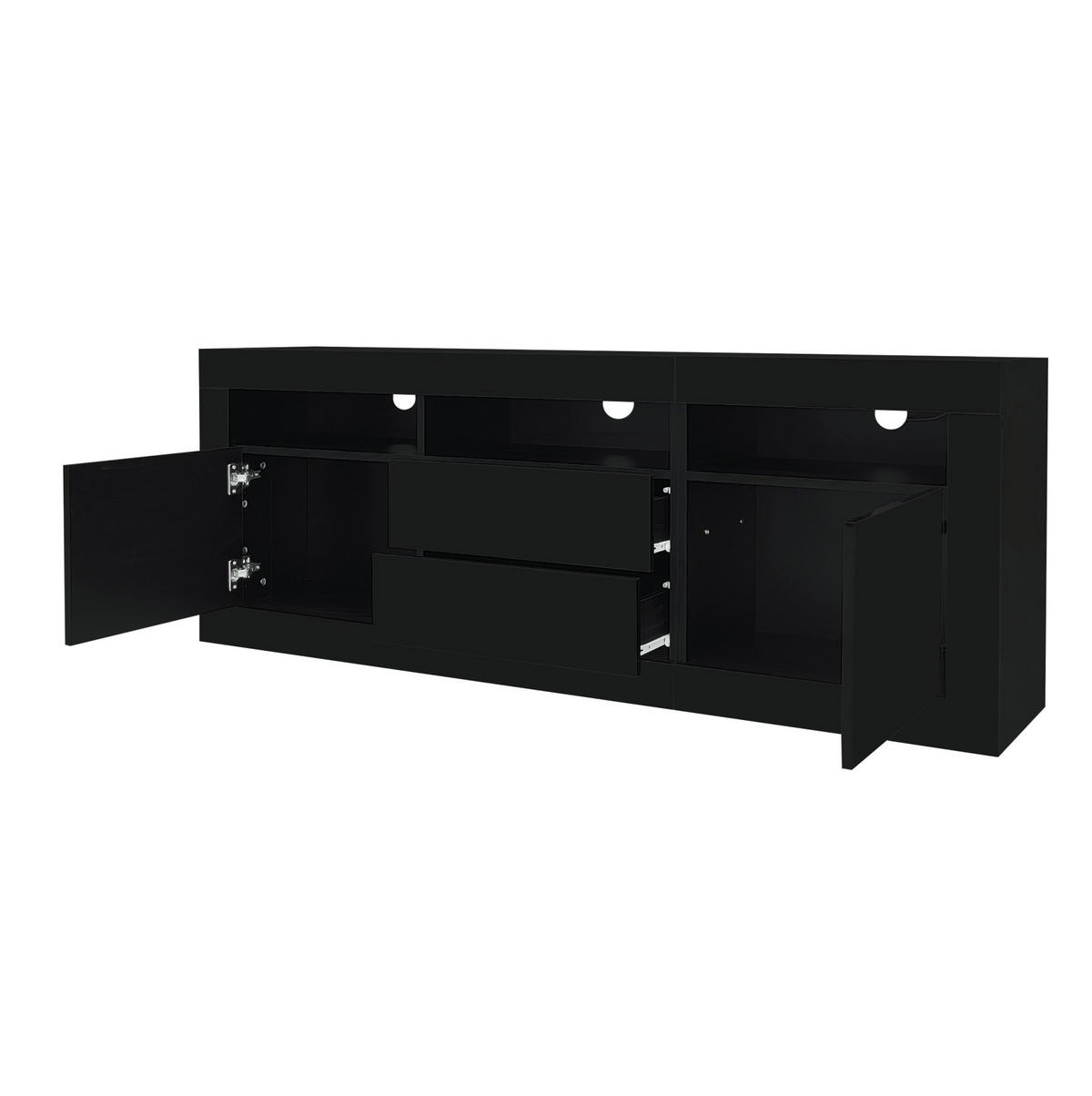 TV ormarić 160/35/60 cm crni od iverala s LED rasvjetom i push-to-open ladicama - crna, drvni materijal (160/60/35cm) - OKWISH