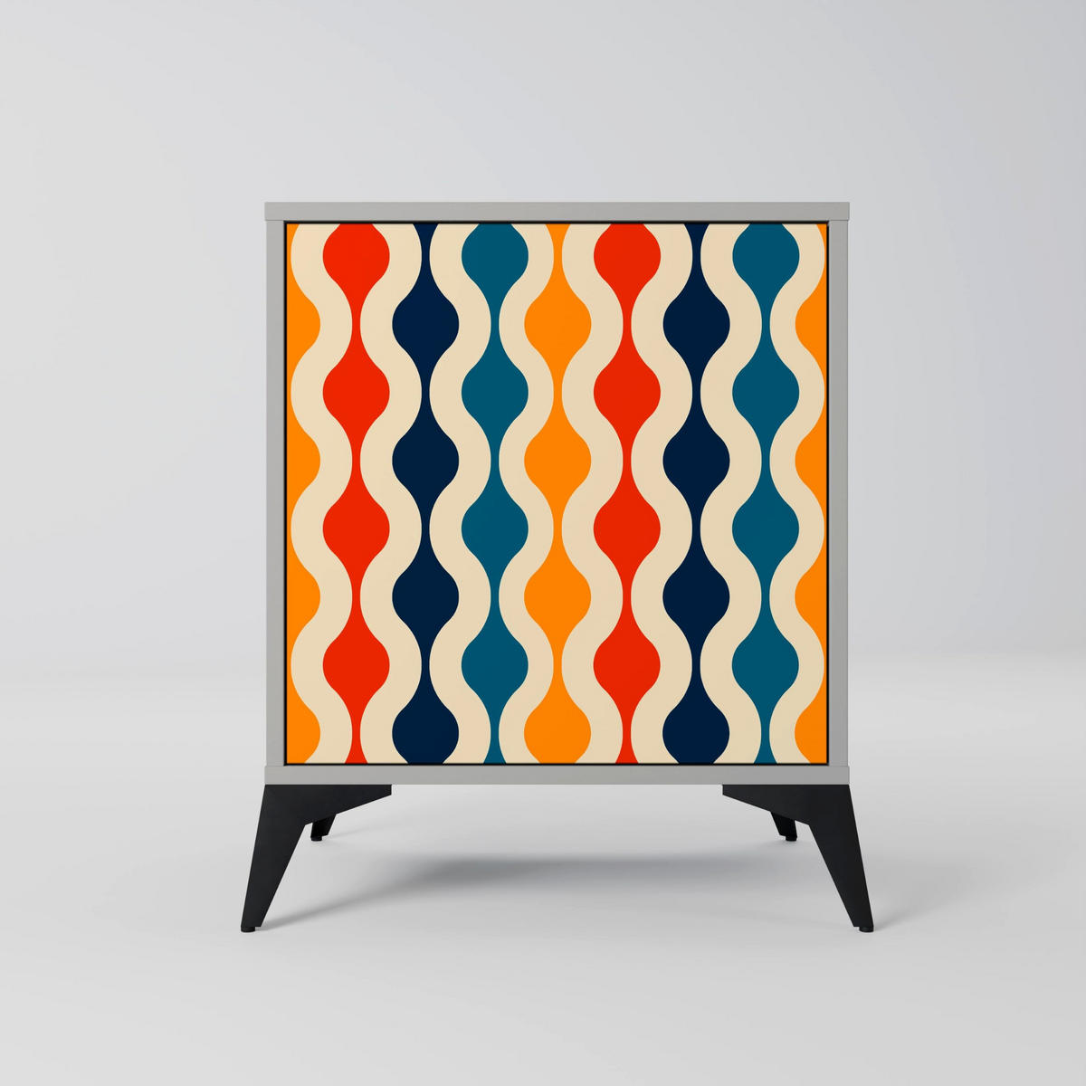 SIDEBOARD COLORFUL NOSTALGIA, Grau, 57,5x42x75,5 cm, Goldfarbene Metallfüße - Goldfarben/Multicolor, Holzwerkstoff/Metall (57.5/75.5/42cm) - SpaceRebels