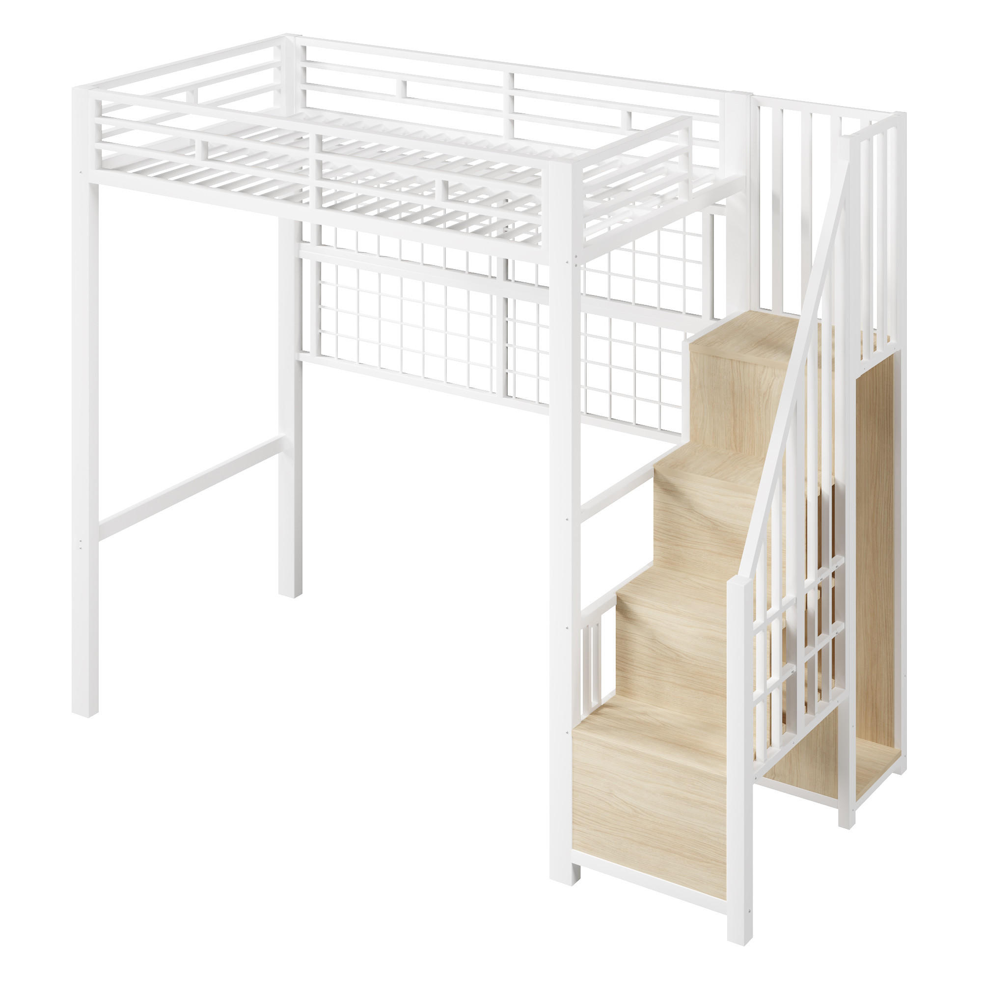 HOCHBETT 140/200 cm DE-04507, mit Kleiderschrank, Stauraumleiter und LED in Schwarz - Weiß, Metall (90/200cm) - ComfortXL