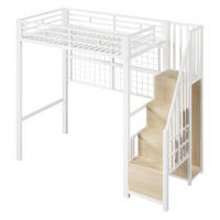 HOCHBETT 140/200 cm DE-04507, mit Kleiderschrank, Stauraumleiter und LED in Schwarz - Weiß, Metall (90/200cm) - ComfortXL