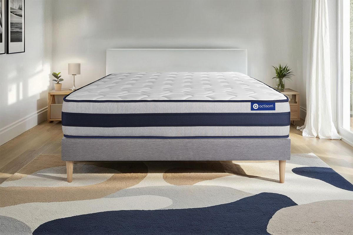 BETT Actilatex ergo Latex und Memory-Schaum 150 x 190 cm h3 - Kit Bettgestell Grau - Beige/Grau, Karton/Holz (150/190cm) - ACTISOM