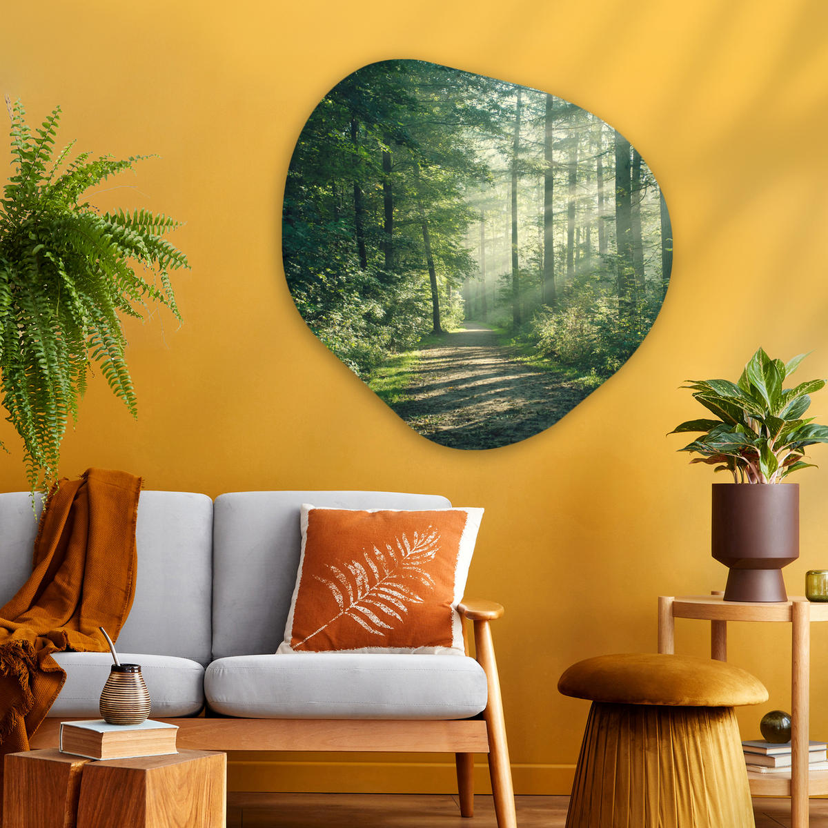 WANDBILD Wald - Weg - Sonne - Bäume - Grün - Natur 90x90 cm - Waldgrün, Kunststoff (90/90cm) - MuchoWow