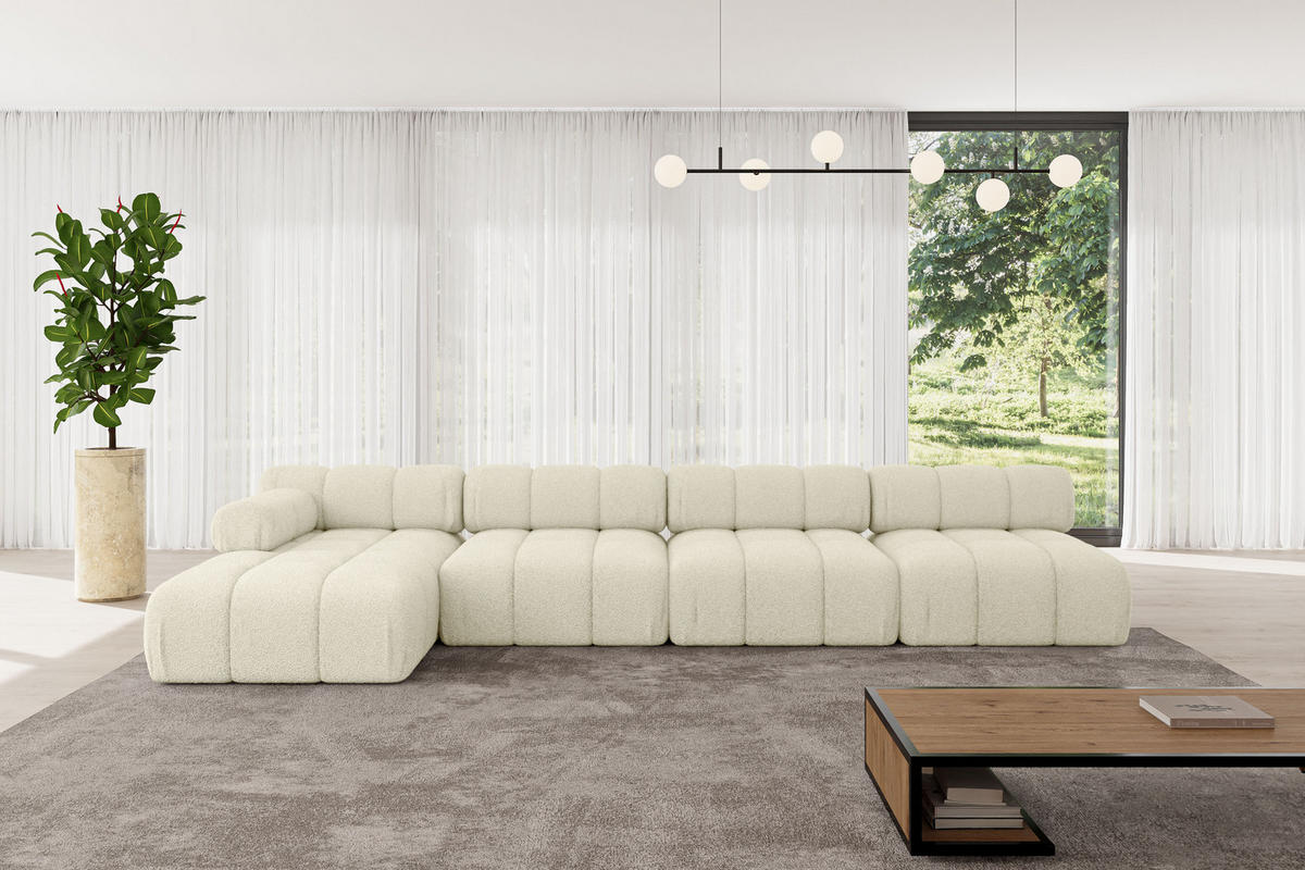 ECKSOFA modulares Sofa Razon-L3 - 380x160x70 cm Beige Bouclé - Beige, Holzwerkstoff/Textil (380/160cm) - ALTDECOR
