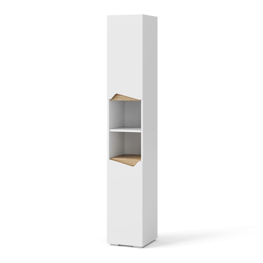 BADSCHRANK Marelle Weiß 30 x 180 cm mit Türen, und offenen Fächern - Weiß/Eiche Artisan, Holzwerkstoff (30/180/35cm) - Vicco