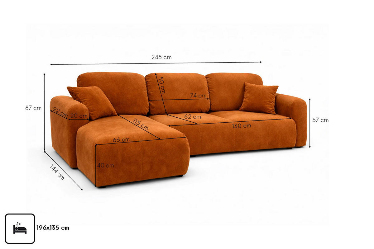 ECKSOFA Mit Schlaffunktion Und Bettkasten, Sofa L-Form Bingo L, Veloursstoff Salvador, Braun, Links - Braun, Holz (245/144cm) - Kaiser Möbel