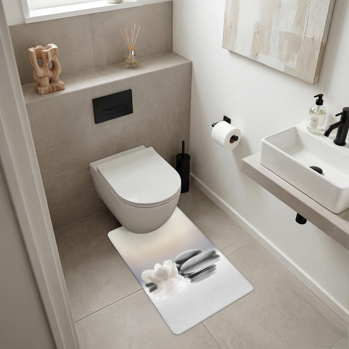 WC PŘEDLOŽKA Kameny - Lotos - Bílý - Voda - Zen 50x80 cm - bílá, textil/plast (50/1cm) - OnlyWow