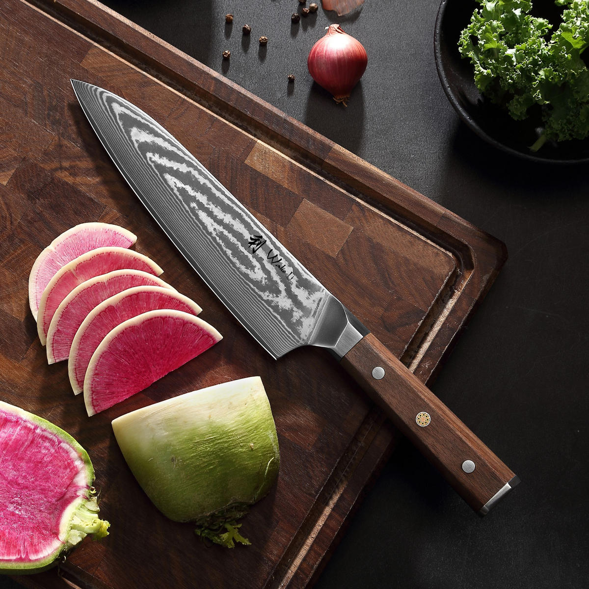 CHEFMESSER 20 cm - Nussbaumfarben, Holz/Metall (34cm) - Wakoli