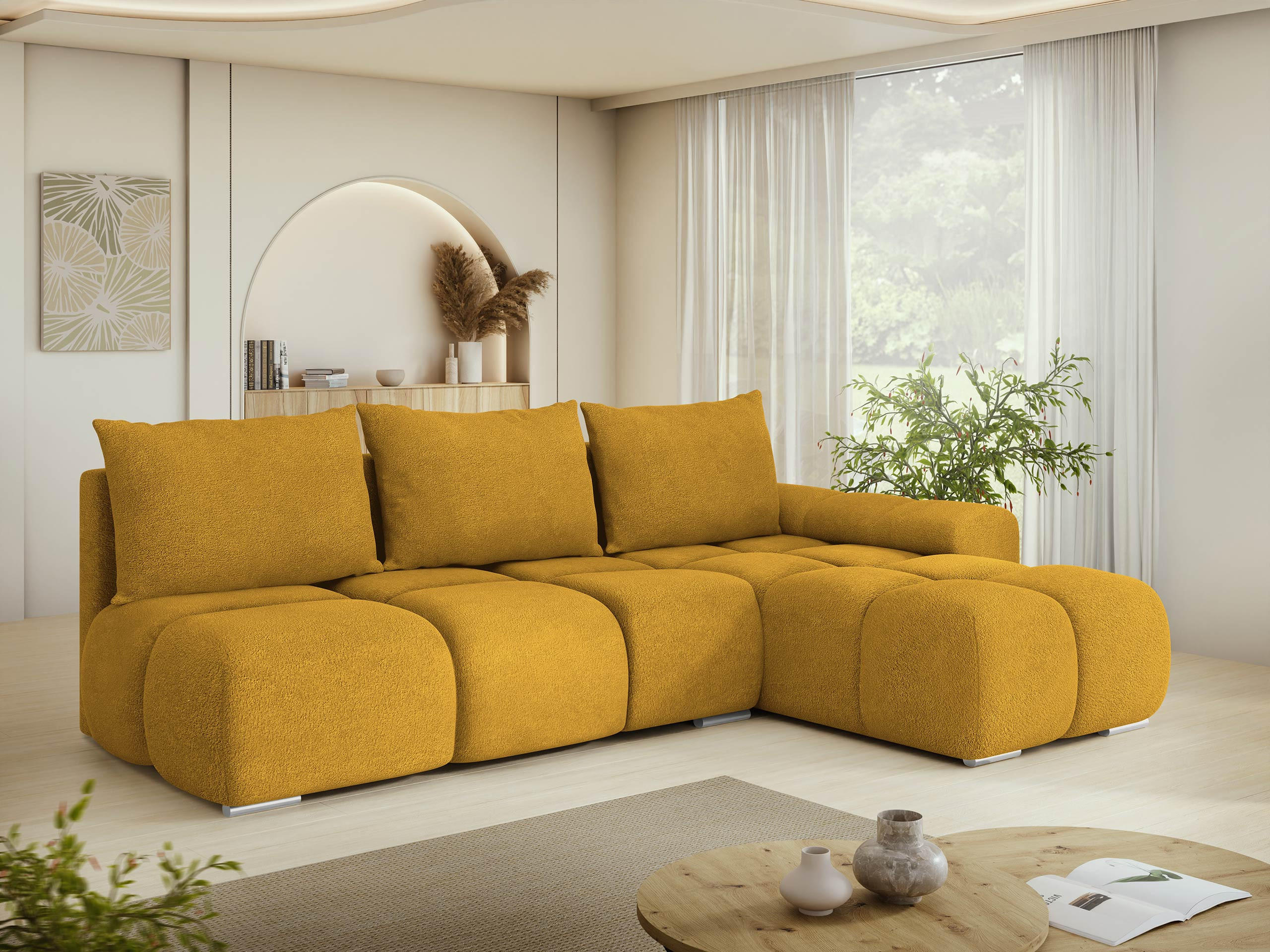 ECKSOFA Bestii, Seite: Rechts - Currygelb/Schwarz, Holz/Kunststoff (270/183cm) - MIRJAN24