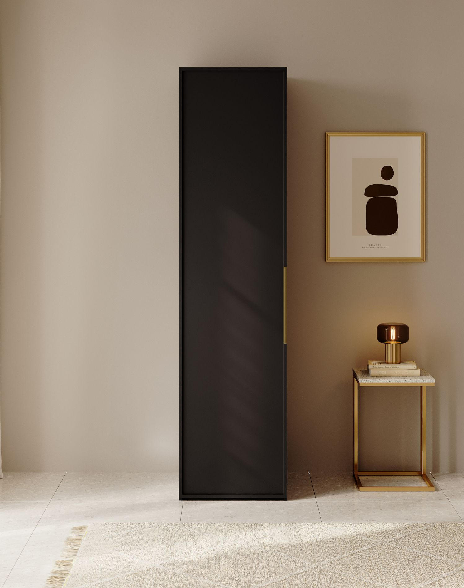 KLEIDERSCHRANK Frame Schwarz 50 cm - Goldfarben/Schwarz, Holzwerkstoff/Metall (50/200.5/57cm) - Selsey