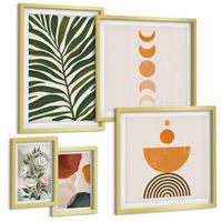 BILDER SET 5er Set - 50x50 cm & 20x30 cm & 40x60 cm Goldrahmen - Abstrakte Blattformen - Goldfarben, Kunststoff (40/60cm) - TULUP