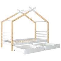 HAUSBETT 90/200 cm DE-00506, in Weiß+Holzfarbe, 2 Schubladen - Weiß, Holz (90/200cm) - ComfortXL