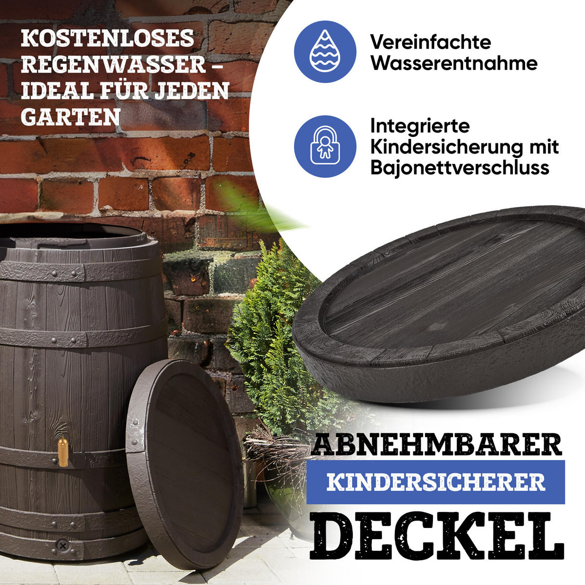 REGENFASS 250 L, dunkelbraun - Braun, Kunststoff (65/93/65cm) - 4rain
