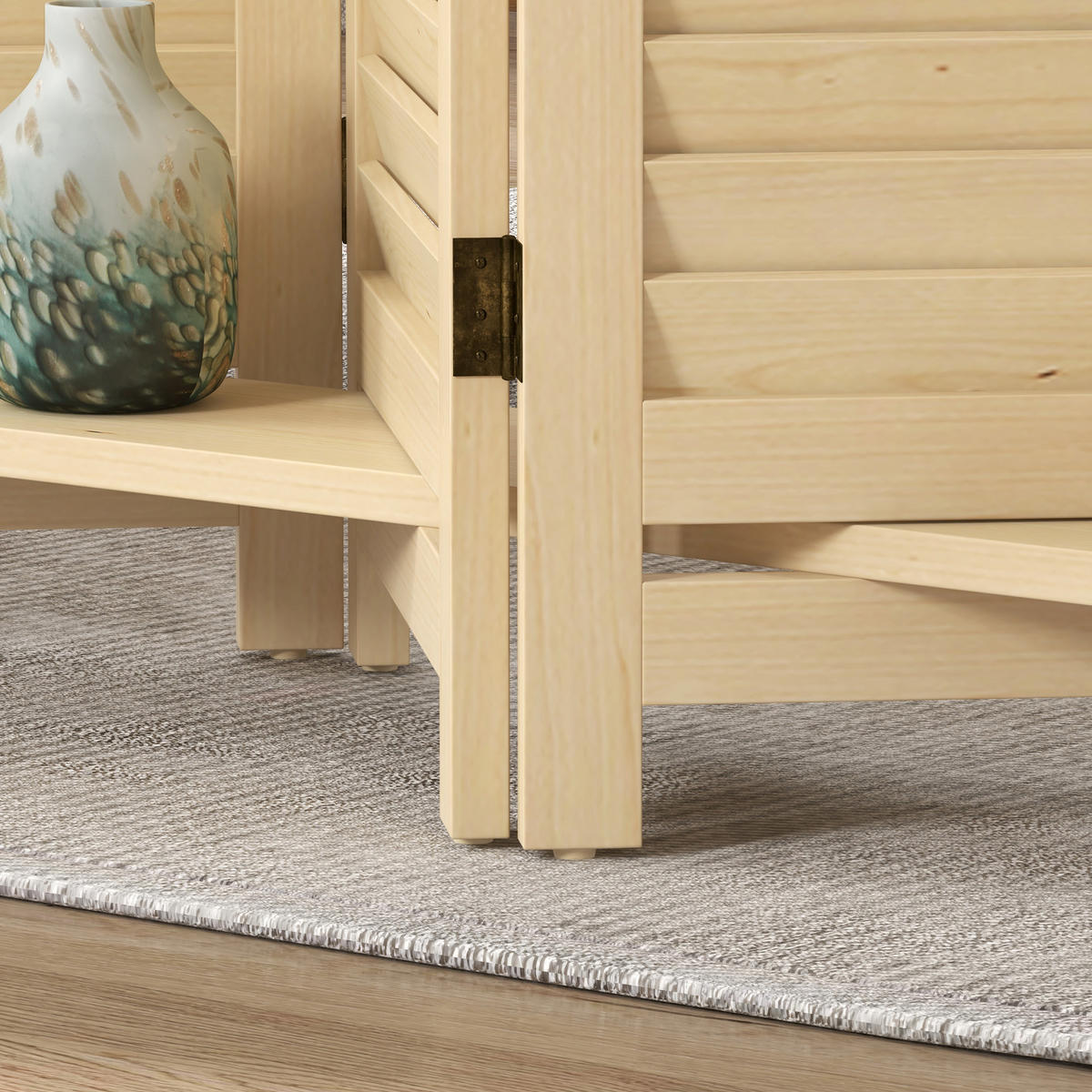 PARAVENT DE-14258 4-teilig, klappbar, mit 3 Regalböden Natur - Naturfarben, Holz (160/160/1.9cm) - ComfortXL