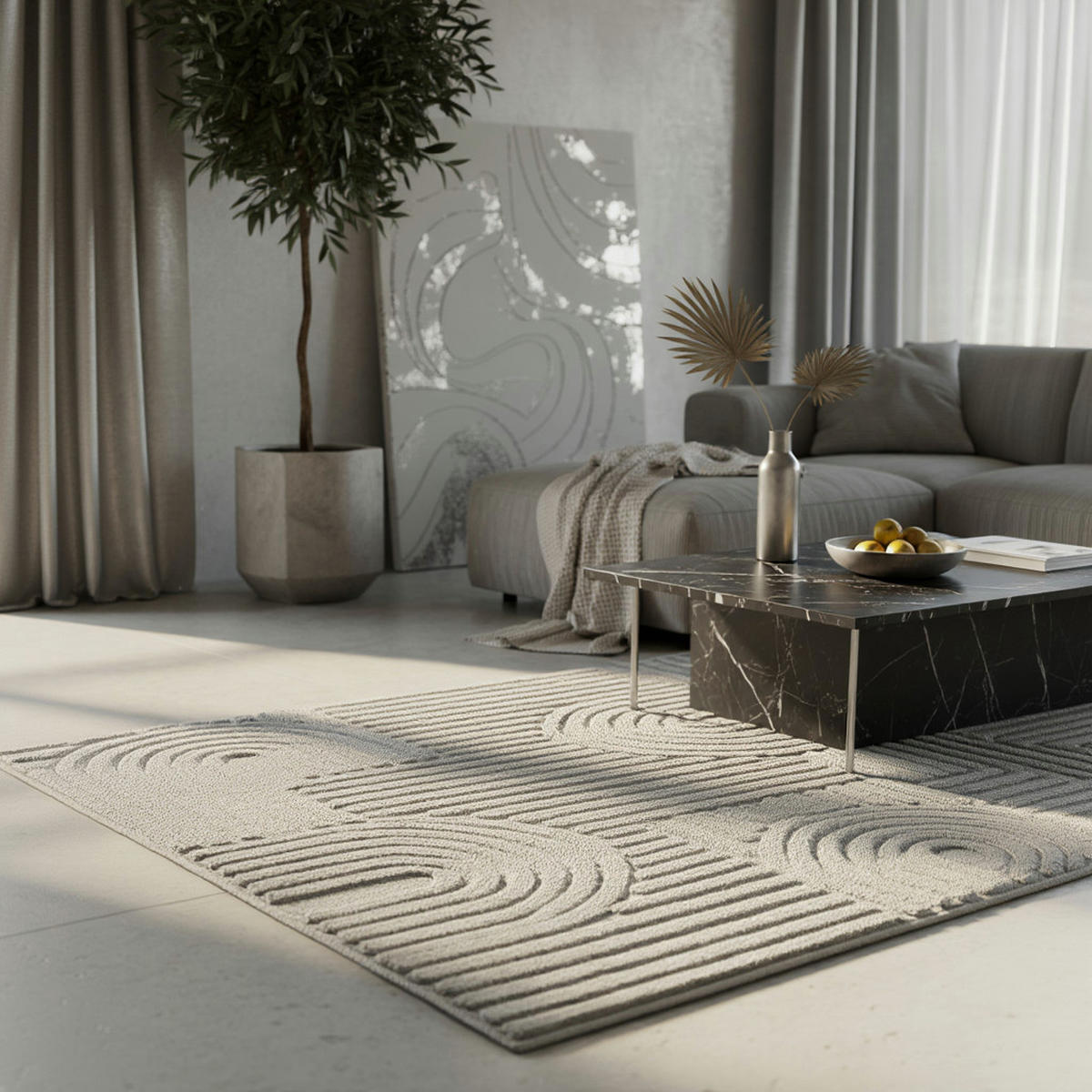 TEPPICH 3D-Effekt Skandinavischer Boho Skulptural Waschbar Esszimmer Silber 160x230 cm – RIGI - Silberfarben, Textil (230/160cm) - KADIMA DESIGN