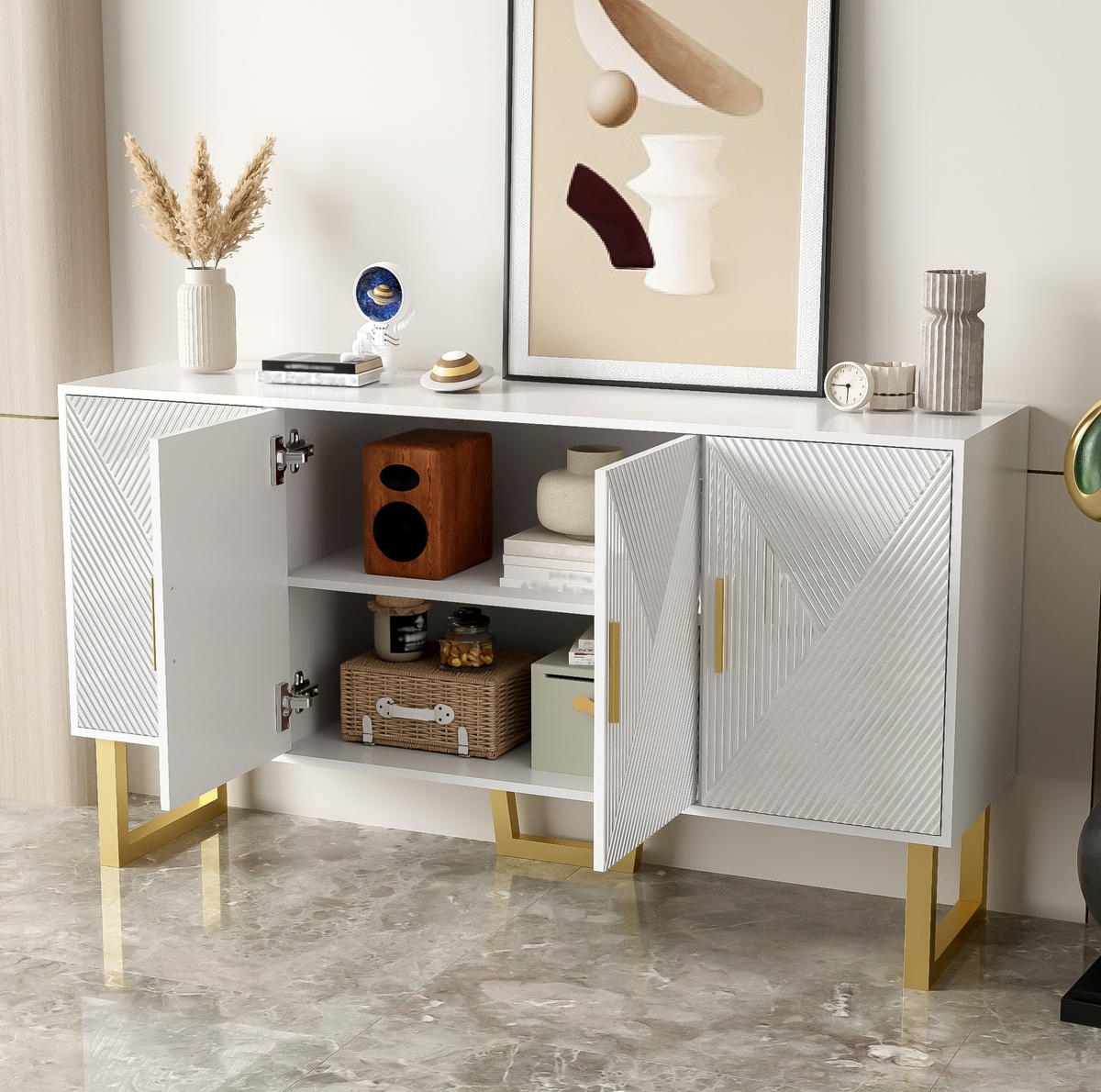 SIDEBOARD 150/40/82 cm Weiß aus MDF und Holzwerkstoff mit höhenverstellbaren Regalen - Weiß, Holzwerkstoff (40/82/150cm) - OKMYHOME