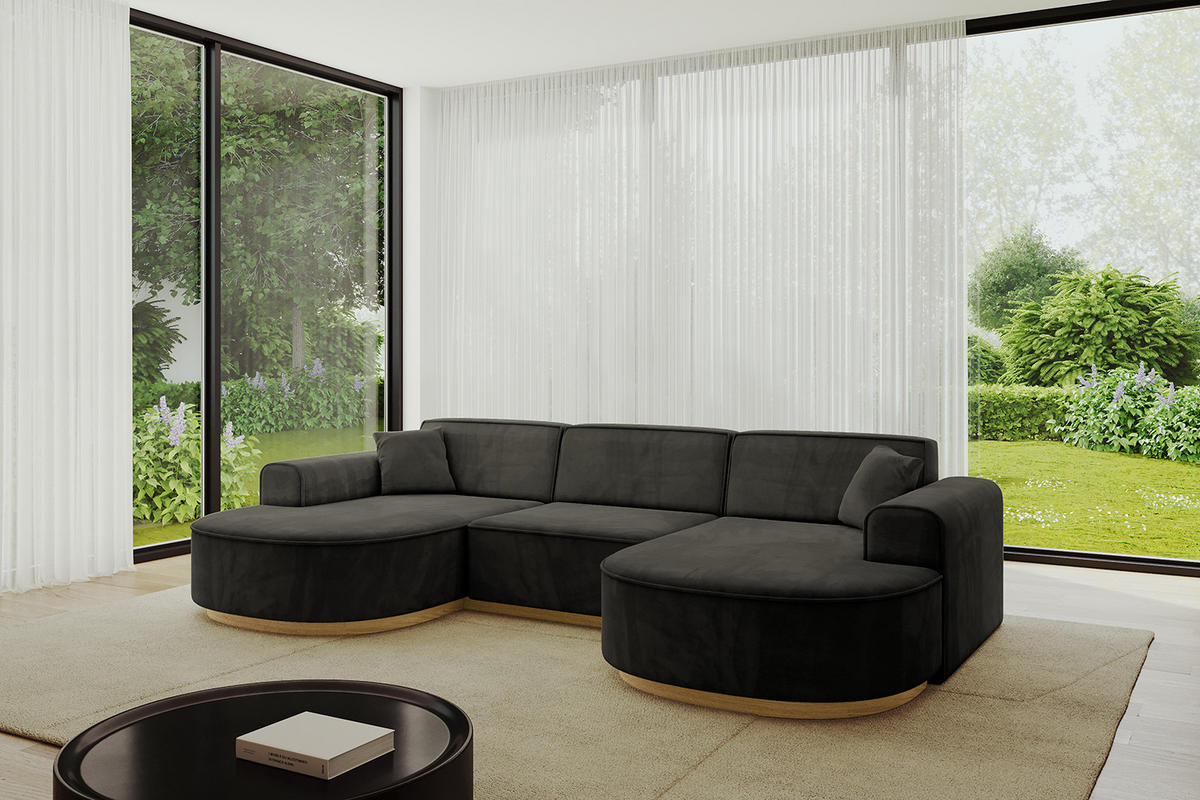 WOHNLANDSCHAFT MARI-U1-v2 - 303x171x83 cm Schwarz Velours - Schwarz, Holzwerkstoff/Textil (303/83/171cm) - ALTDECOR