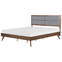 HOLZBETT 180/200cm Dunkler Holzfarbton Poissy - Dunkelbraun, Holzwerkstoff/Textil (180/200cm) - Beliani