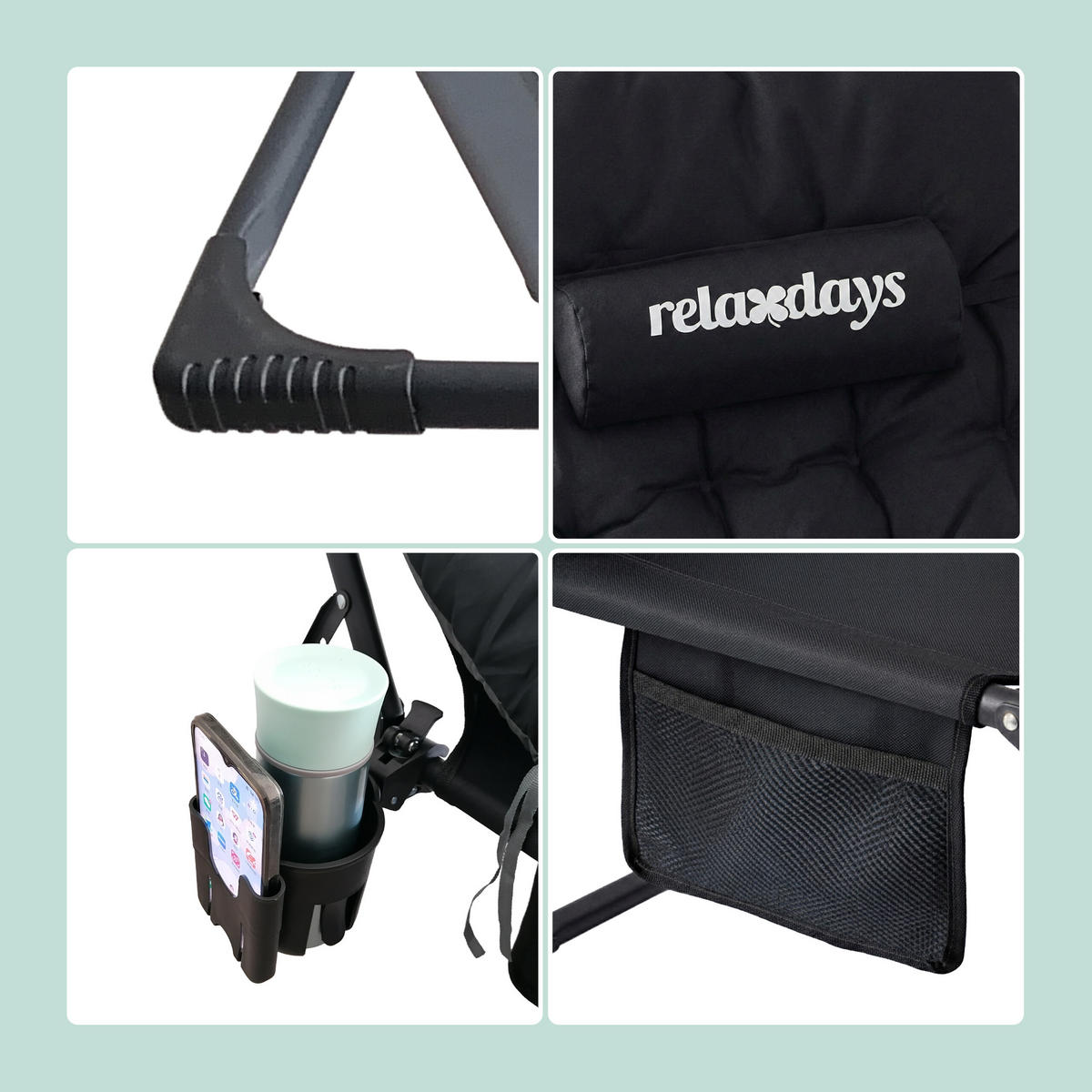 KEMPINGOVÉ lôžko - čierna, kov/textil - Relaxdays