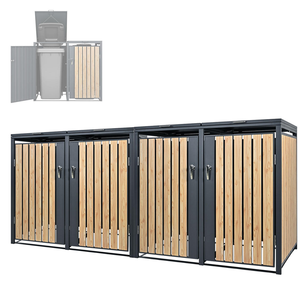 MÜLLTONNENBOX 4er Anthrazit-Lärchenoptik - Naturfarben, Metall (80/116.3/264cm) - ML-DESIGN