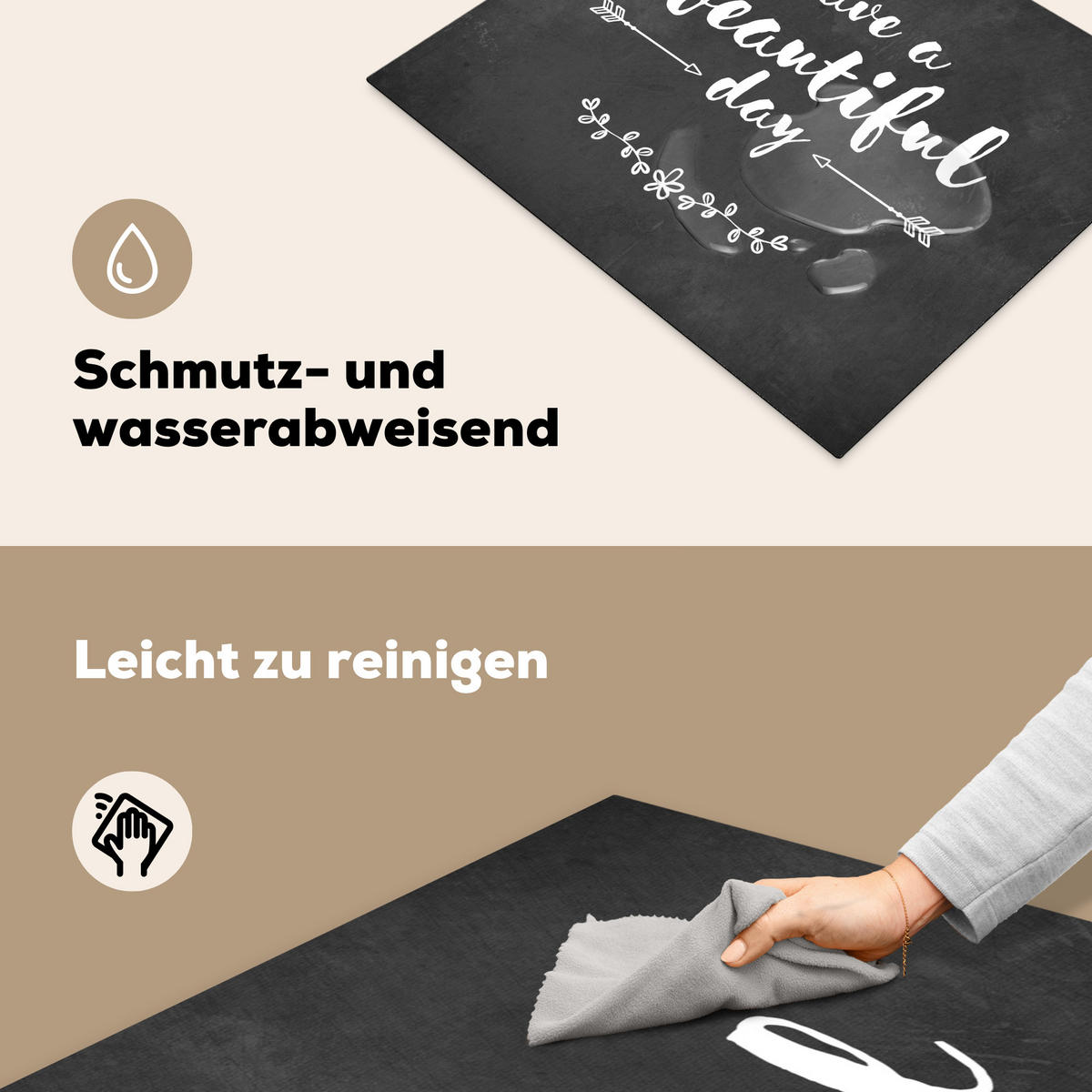HERDABDECKPLATTE Zitat - Einen schönen Tag - Grau - Weiß Herdabdeckung Induktionsfeld 65x52 cm - Anthrazit, Kunststoff (65/52/0.2cm) - MuchoWow