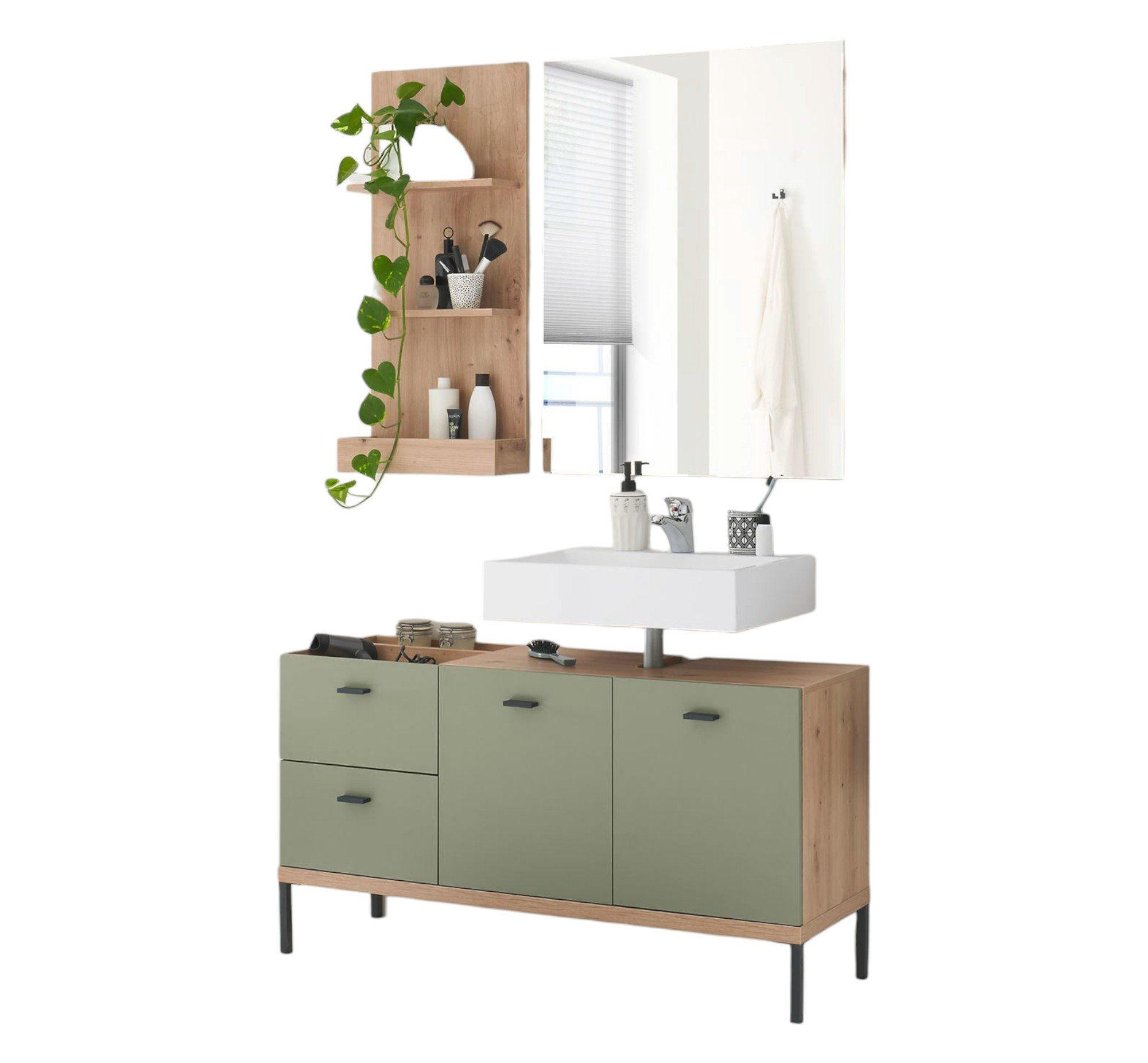 BADMÖBEL-SET Ewa 119x38x190 Asteiche/Pinie Green matt Lack - Grün, Holzwerkstoff (119/190/38cm) - 58aufmkessel