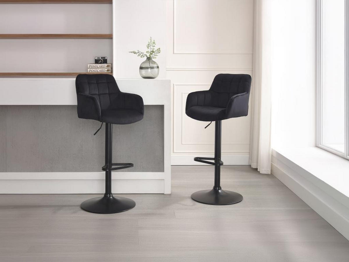 BARHOCKER 2er-Set - Samt & Metall - Höhenverstellbar - Schwarz - PEGA - Schwarz, Textil (49/113/50cm) - Pascal Morabito