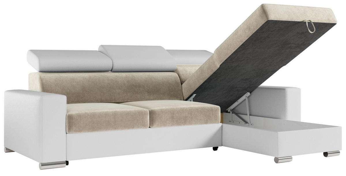 ECKSOFA FOX-L Beige/Weiß - Beige/Silberfarben, Kunststoff/Textil (242/168cm) - MKS
