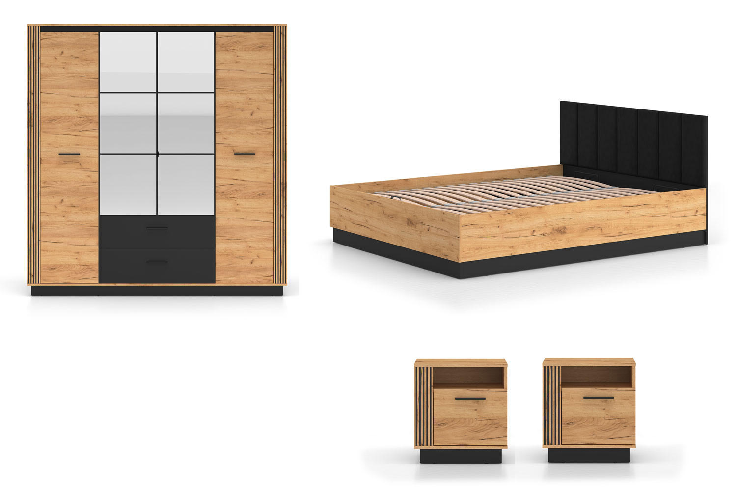 Feldmann-Wohnen Schlafzimmer-Set Braun, Schwarz 160x200 cm