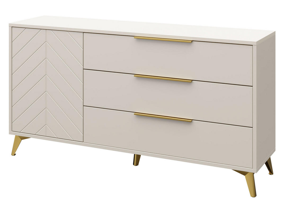 KOMMODE Xylix 1D3SZ - Beige/Goldfarben, Holzwerkstoff/Metall (154/80/40cm) - MIRJAN24