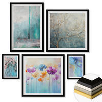 WANDBILDER 5er-Set - 50x50 cm & 20x30 cm & 40x60 cm Schwarzer Rahmen - Leuchtturm, Landschaft, Mädchen, Pferd - Schwarz, Kunststoff (40/60cm) - ArtPrintCave