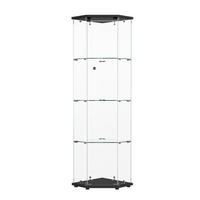 VITRINE mit RGB LED Beleuchtung - Eckvitrine mit 4 Ebenen und 1 Glastür - Glaskvitrine mit Schloss - Schwarz - Schwarz, Glas (60/162/42.5cm) - DELFA