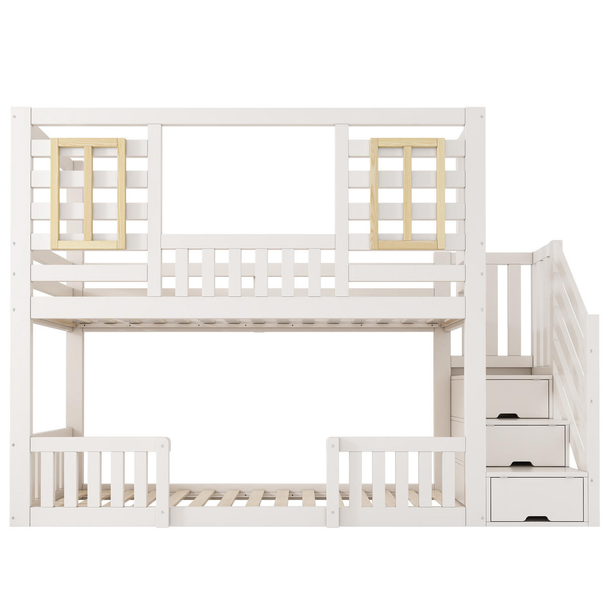 ETAGENBETT 90/200 cm mit Treppenschrank, 2 Liegeflächen und Lattenrost, Weiß - Weiß, Holzwerkstoff (90/200cm) - Redom