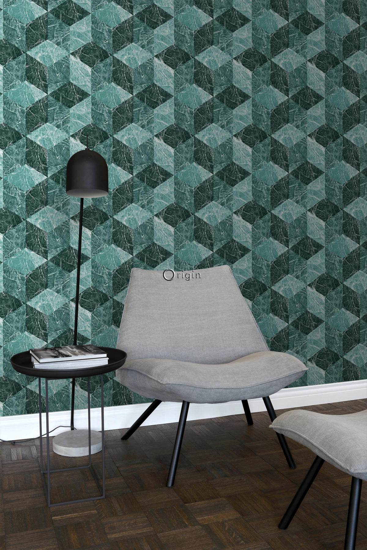 TAPETE 3D Marmor Motiv 53 cm x 10.05 m - Grün, Papier (53/1000cm) - Origin Wallcoverings